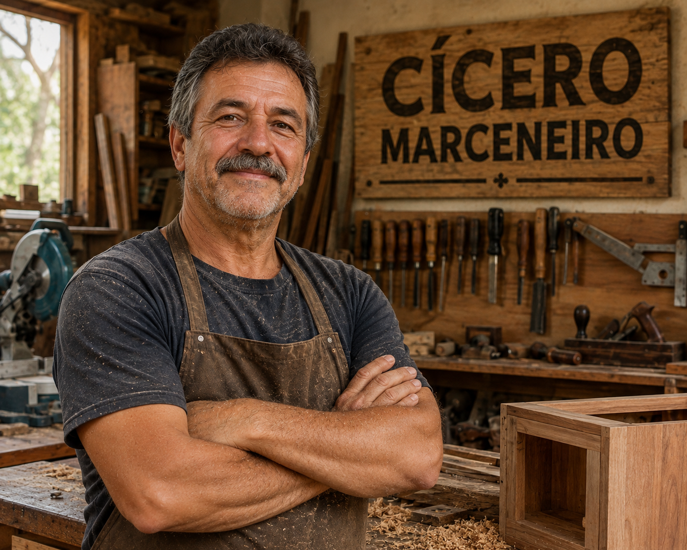 Cícero em sua oficina de marcenaria